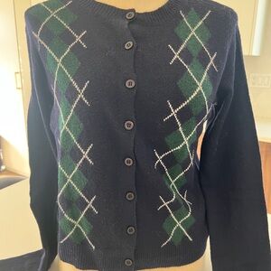 Workshop Republic Clothing Navy and Green Diamond Cardigan